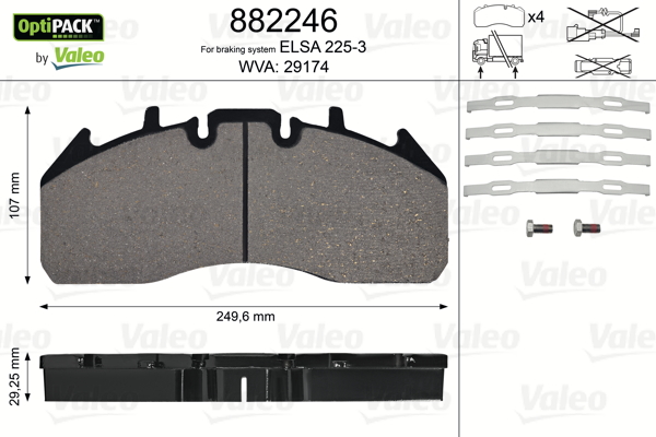 VALEO 882246 Kit pastiglie freno, Freno a disco-Kit pastiglie freno, Freno a disco-Ricambi Euro