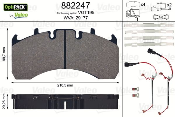 VALEO 882247 Kit pastiglie freno, Freno a disco-Kit pastiglie freno, Freno a disco-Ricambi Euro