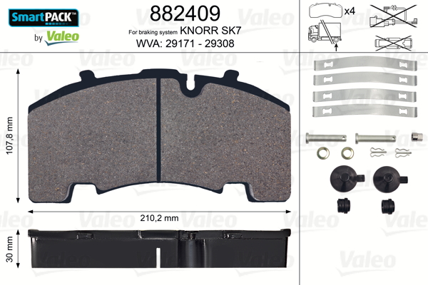 VALEO 882409 Kit pastiglie freno, Freno a disco