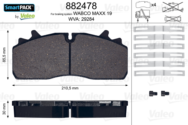 VALEO 882478 Kit pastiglie freno, Freno a disco-Kit pastiglie freno, Freno a disco-Ricambi Euro