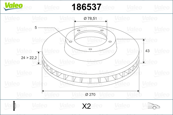 VALEO 186537 Bromsskiva