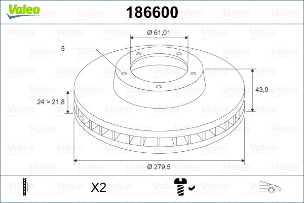 VALEO 186600 Bromsskiva