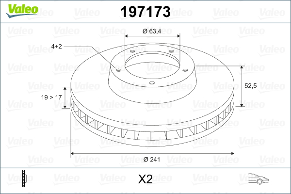 VALEO 197173 féktárcsa elsőtengely HYUNDAI