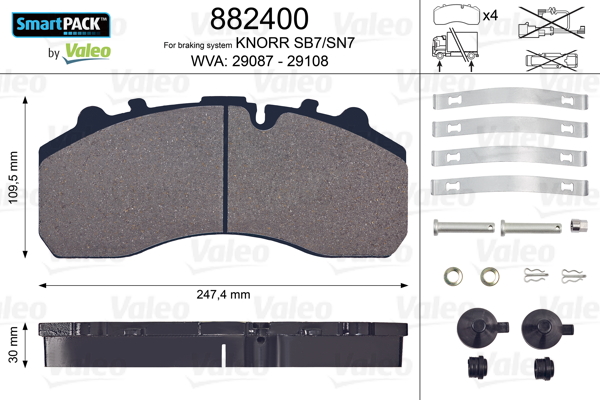 VALEO 882400 Kit pastiglie freno, Freno a disco