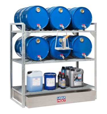 LIQUI MOLY 7994 Fassregal für 6x60l Fässer (mit 3.Lagerebene+Kannentr.) Regal/-system