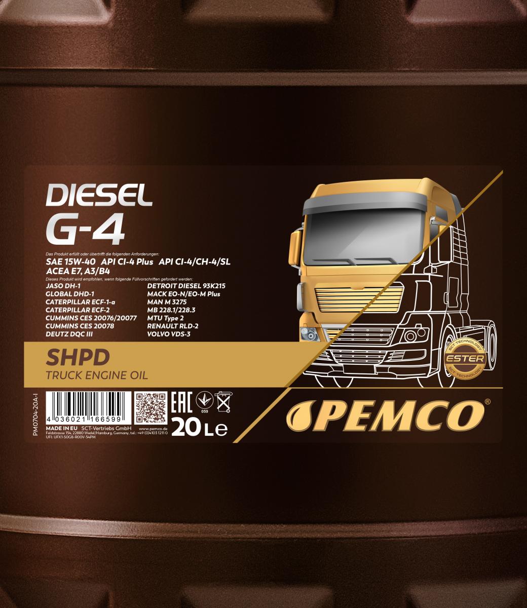 SCT - MANNOL PM0704-20 Pemco Diesel G-4 SHPD 15W-40 Engine Oil