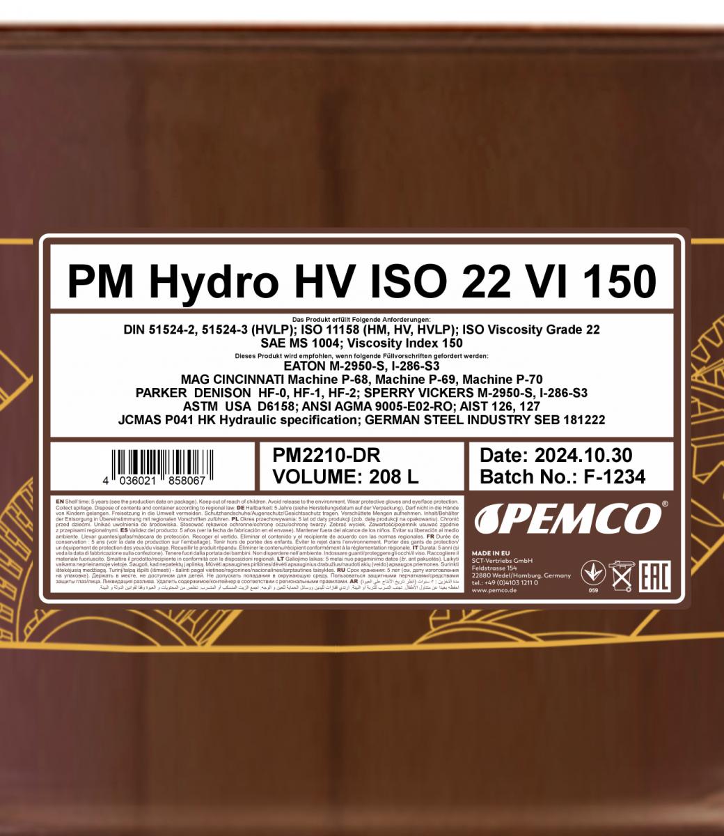 SCT - MANNOL PM2210-DR Pemco Hydro HV ISO 22 VI 150 Υδραυλ. λάδι