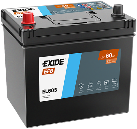 EXIDE EL605 EFB Starter Battery for CHEVROLET DAEWOO DODGE FERRARI AGRI FUSO (MITSUBISHI) HINO HONDA HUMMER HYUNDAI ISUZU KIA LE