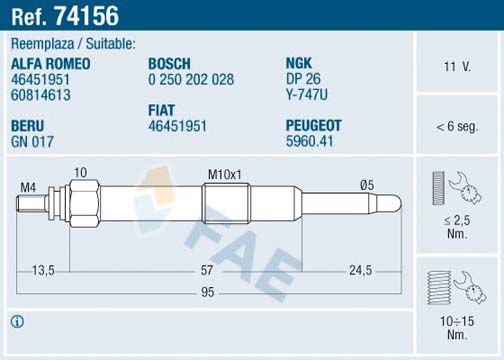 FAE 74166 Glødeplugg