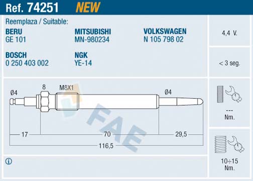 FAE 74251 Glødeplugg