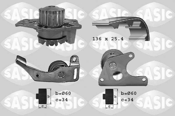 SASIC 3900001 Pompa acqua + Kit cinghie dentate