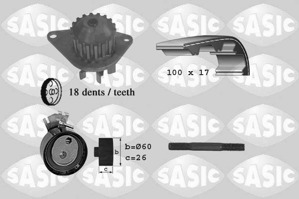 SASIC 3900002 Pompa acqua + Kit cinghie dentate-Pompa acqua + Kit cinghie dentate-Ricambi Euro