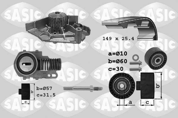 SASIC 3900005 Pompa acqua + Kit cinghie dentate