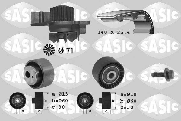 SASIC 3900010 Pompa acqua + Kit cinghie dentate-Pompa acqua + Kit cinghie dentate-Ricambi Euro