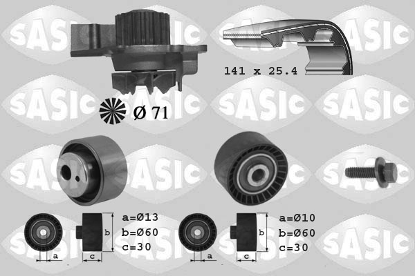 SASIC 3900012 Pompa acqua + Kit cinghie dentate-Pompa acqua + Kit cinghie dentate-Ricambi Euro