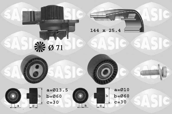 SASIC 3900013 Pompa acqua + Kit cinghie dentate-Pompa acqua + Kit cinghie dentate-Ricambi Euro