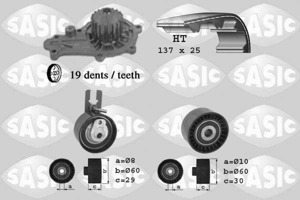 SASIC 3900014 Pompa acqua + Kit cinghie dentate