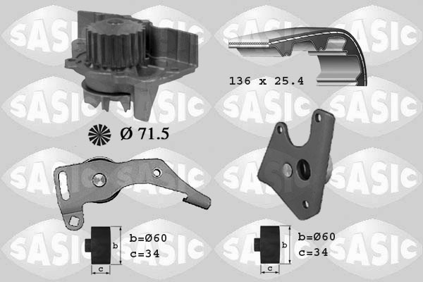 SASIC 3900018 Pompa acqua + Kit cinghie dentate