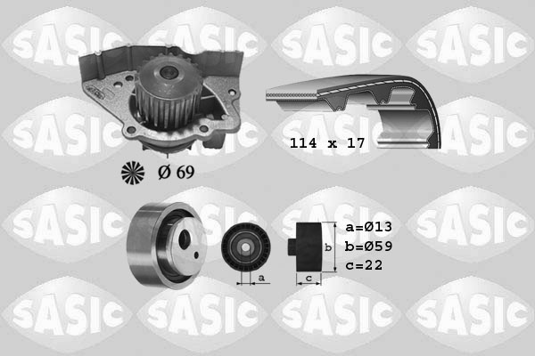 SASIC 3900024 Pompa acqua + Kit cinghie dentate-Pompa acqua + Kit cinghie dentate-Ricambi Euro