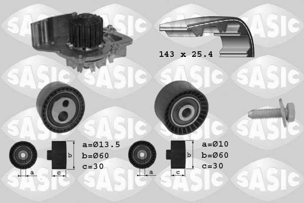 SASIC 3900025 Pompa acqua + Kit cinghie dentate-Pompa acqua + Kit cinghie dentate-Ricambi Euro