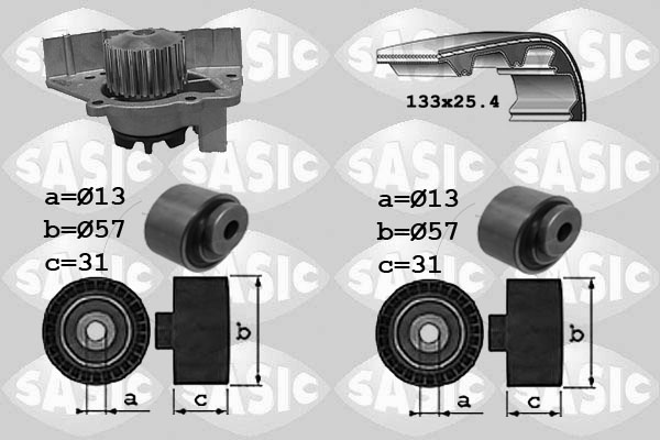 SASIC 3900030 Pompa acqua + Kit cinghie dentate-Pompa acqua + Kit cinghie dentate-Ricambi Euro