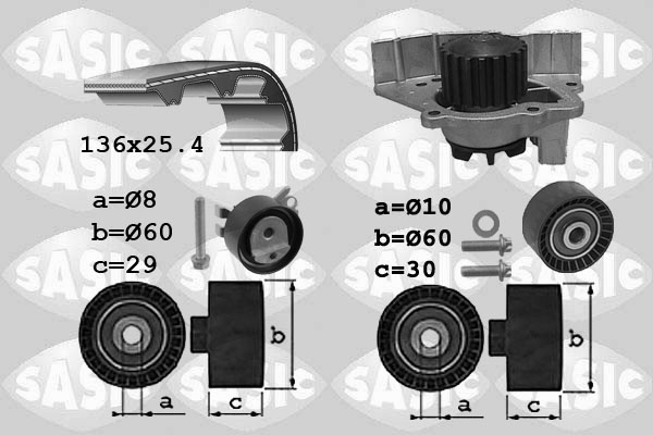 SASIC 3900034 Pompa acqua + Kit cinghie dentate-Pompa acqua + Kit cinghie dentate-Ricambi Euro