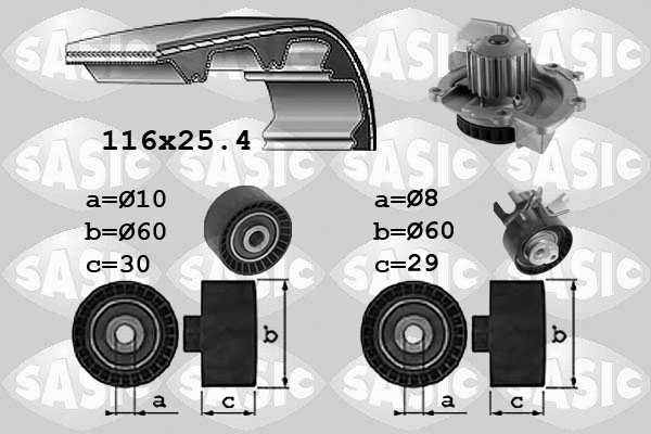 SASIC 3900035 Pompa acqua + Kit cinghie dentate-Pompa acqua + Kit cinghie dentate-Ricambi Euro