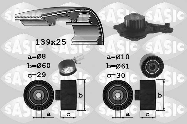 SASIC 3900037 Pompa acqua + Kit cinghie dentate