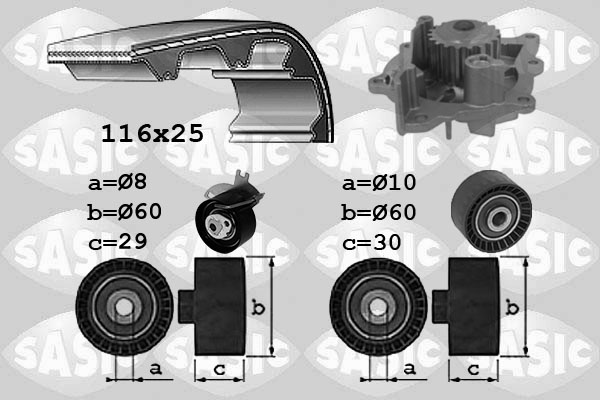 SASIC 3900038 Pompa acqua + Kit cinghie dentate-Pompa acqua + Kit cinghie dentate-Ricambi Euro