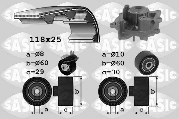 SASIC 3900039 Pompa acqua + Kit cinghie dentate-Pompa acqua + Kit cinghie dentate-Ricambi Euro