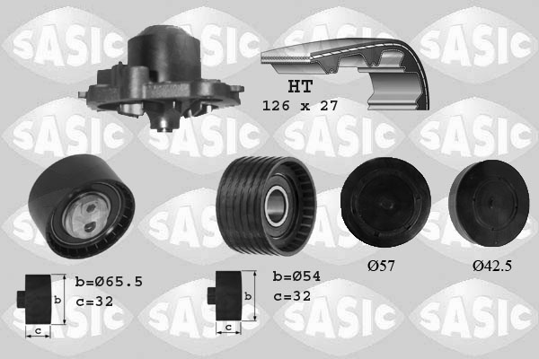 SASIC 3904008 Pompa acqua + Kit cinghie dentate