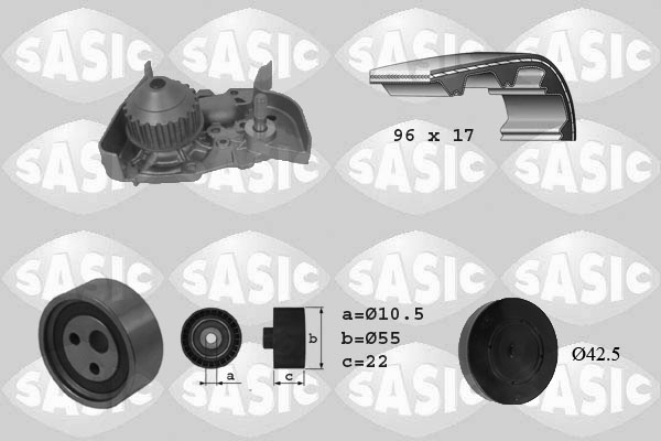SASIC 3904023 Pompa acqua + Kit cinghie dentate-Pompa acqua + Kit cinghie dentate-Ricambi Euro