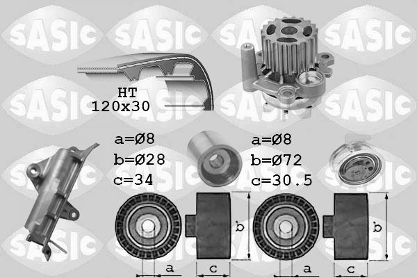 SASIC 3906022 Pompa acqua + Kit cinghie dentate-Pompa acqua + Kit cinghie dentate-Ricambi Euro