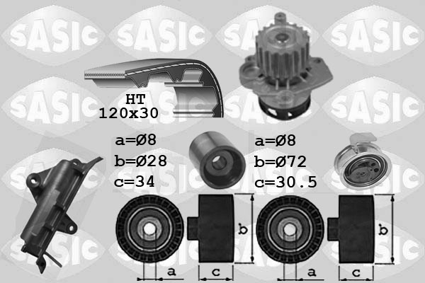 SASIC 3906024 Pompa acqua + Kit cinghie dentate-Pompa acqua + Kit cinghie dentate-Ricambi Euro