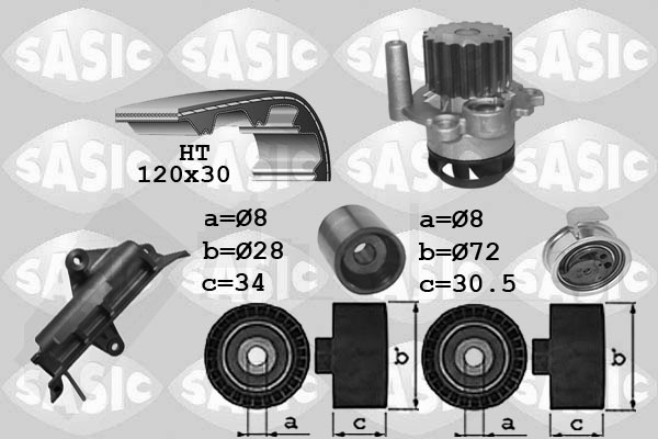 SASIC 3906025 Pompa acqua + Kit cinghie dentate