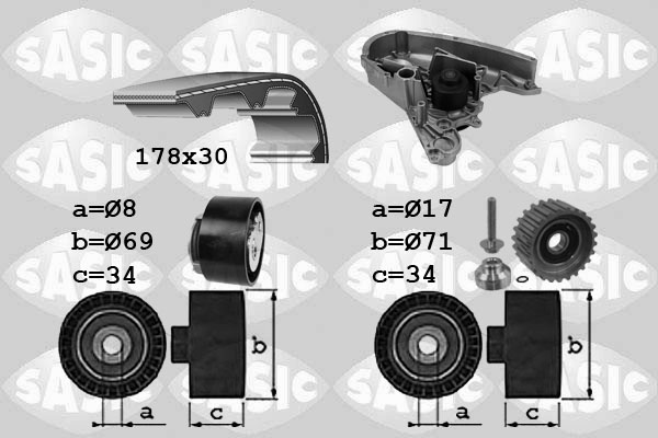 SASIC 3906030 Pompa acqua + Kit cinghie dentate-Pompa acqua + Kit cinghie dentate-Ricambi Euro