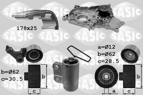 SASIC 3906040 Pompa acqua + Kit cinghie dentate-Pompa acqua + Kit cinghie dentate-Ricambi Euro