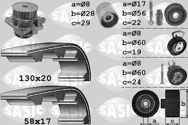 SASIC 3906060 Pompa acqua + Kit cinghie dentate-Pompa acqua + Kit cinghie dentate-Ricambi Euro