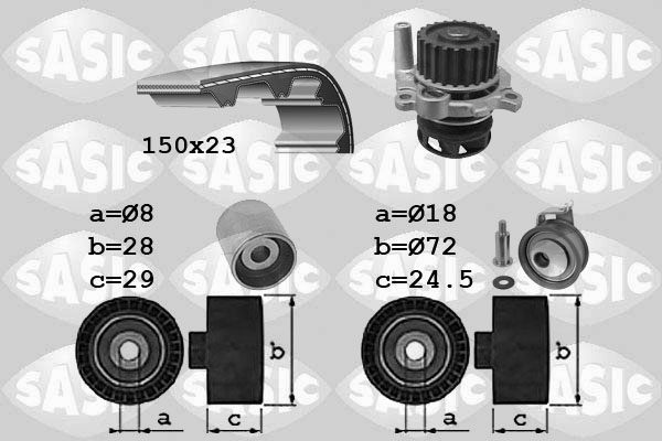 SASIC 3906062 Pompa acqua + Kit cinghie dentate-Pompa acqua + Kit cinghie dentate-Ricambi Euro