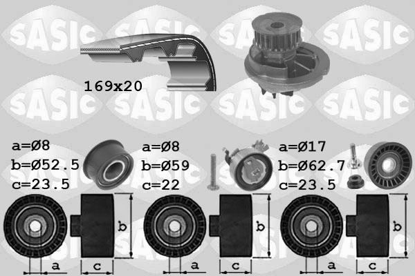 SASIC 3906074 Pompa acqua + Kit cinghie dentate-Pompa acqua + Kit cinghie dentate-Ricambi Euro