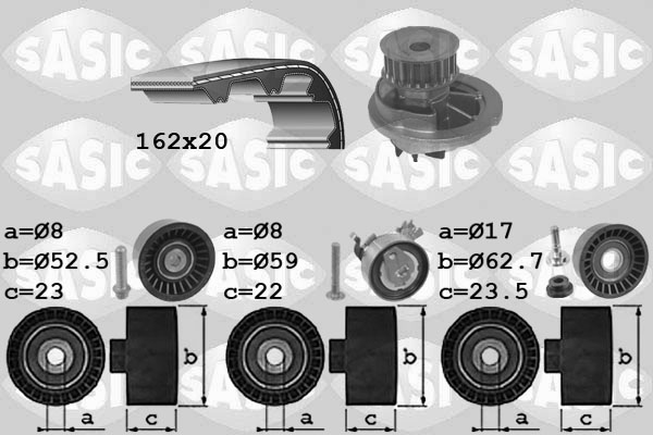 SASIC 3906092 Pompa acqua + Kit cinghie dentate-Pompa acqua + Kit cinghie dentate-Ricambi Euro