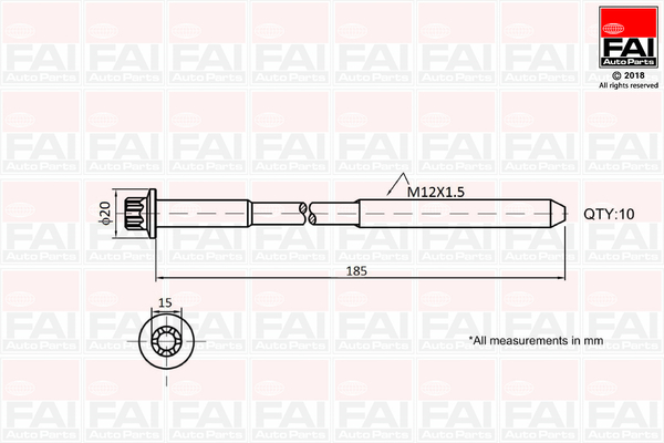 FAI AutoParts B2129 Σετ βίδες κυλινδροκεφαλής for CHEVROLET HYUNDAI KIA OPEL VAUXHALL