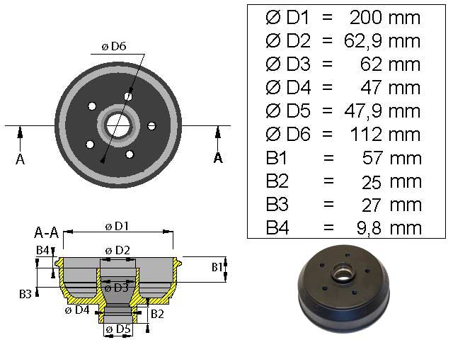 Valeryd 1092001 Bremstrommel 200x50 / 5x112 / BPW S2005-5 für mm-Lager Bremstrommel, Anhänger
