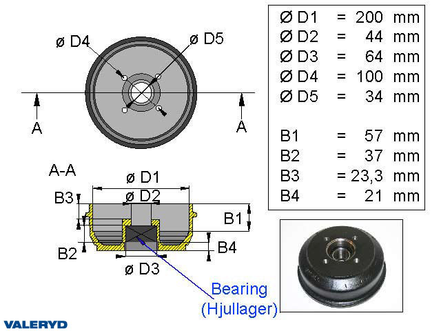 Valeryd 1092003 Bremstrommel 200x50 Kompaktlager / 4x100 / für BPW S2005-5 Bremstrommel, Anhänger