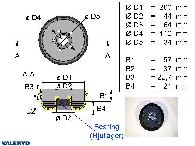 Valeryd 1092004 Bremstrommel 200x50 Kompaktlager / 5x112 / für BPW S2005-5 Bremstrommel, Anhänger