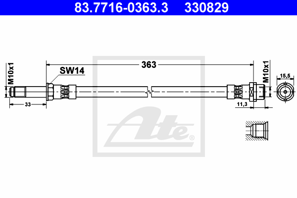 ATE 83.7716-0363.3 Flessibile del freno-Flessibile del freno-Ricambi Euro