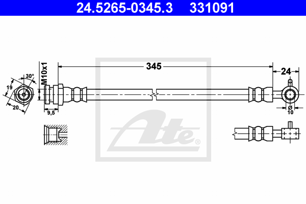 ATE 24.5265-0345.3 Flessibile del freno-Flessibile del freno-Ricambi Euro