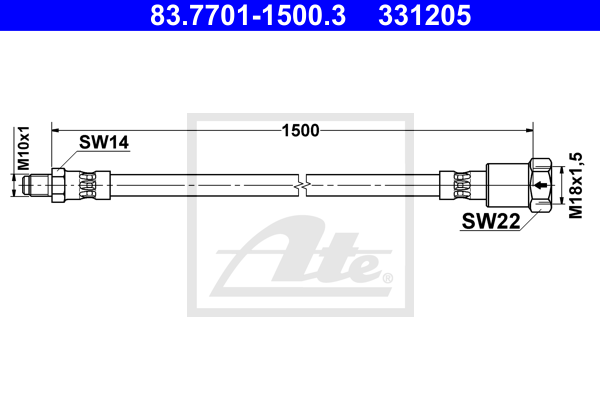 ATE 83.7701-1500.3 Tubo fless. di raccordo, strum. controllo pressione freni