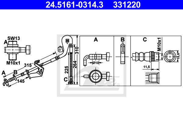 ATE 24.5161-0314.3 Flessibile del freno-Flessibile del freno-Ricambi Euro