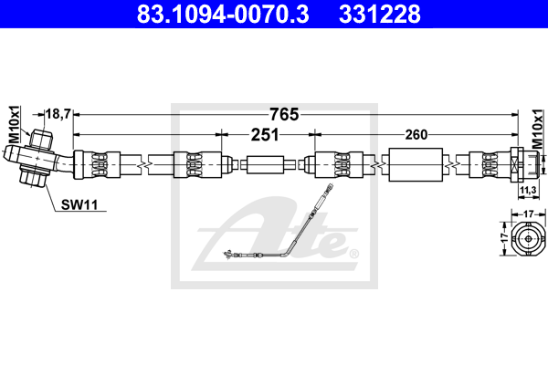 ATE 83.1094-0070.3 Flessibile del freno